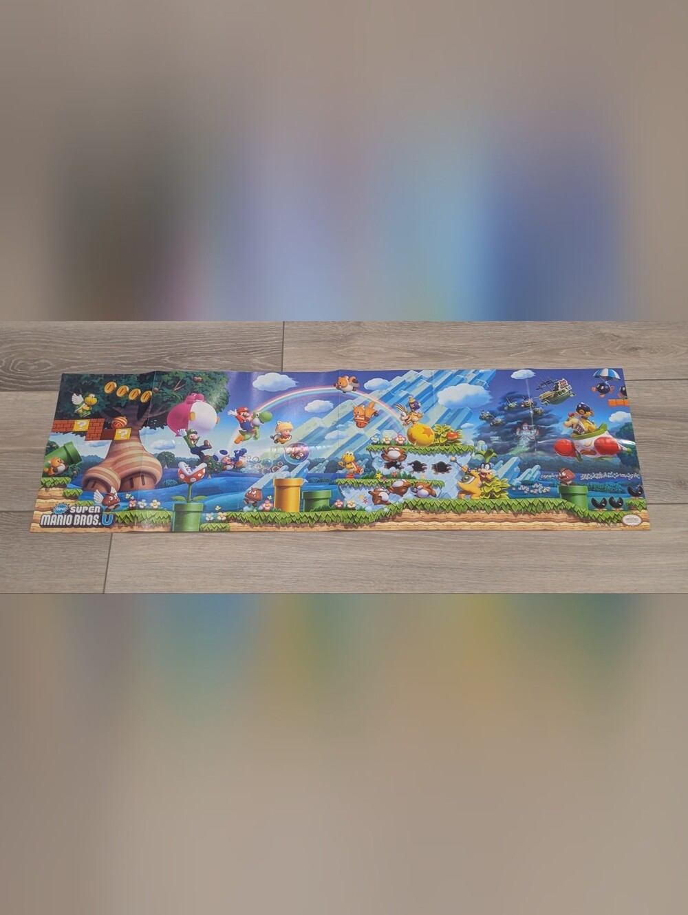 36"x12" New Super Mario Bros Wii U Nintendo Long Fold Game Poster Princess Peach